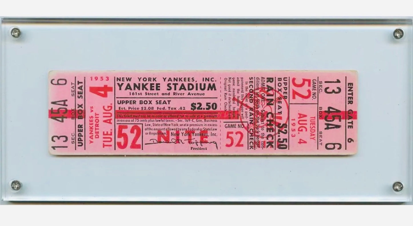 1953 Mickey Mantle New York Yankees Full Ticket